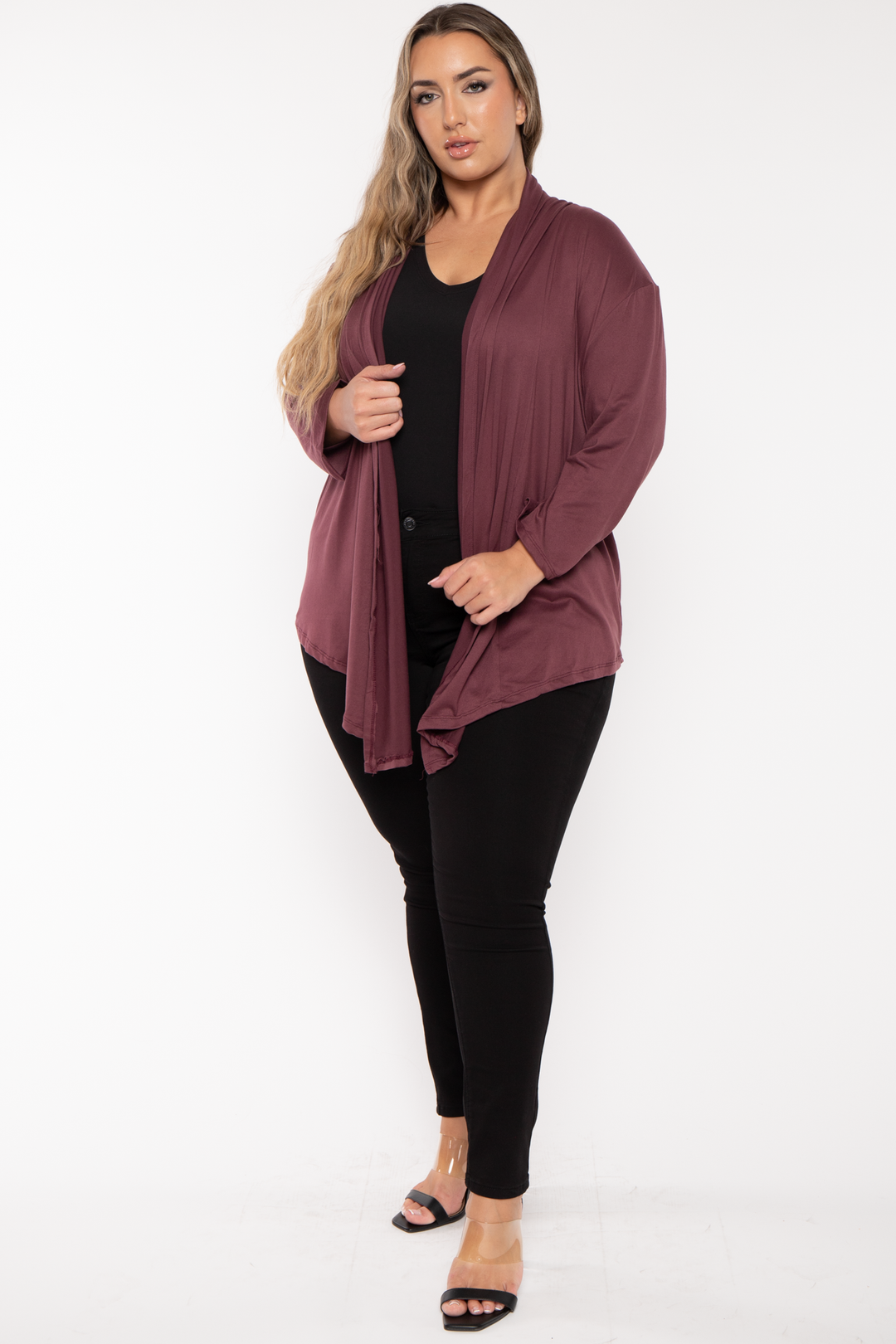 CULTURE CODE Sweaters & Cardigans Plus Size Gayle Drape  Cardigan - Plum