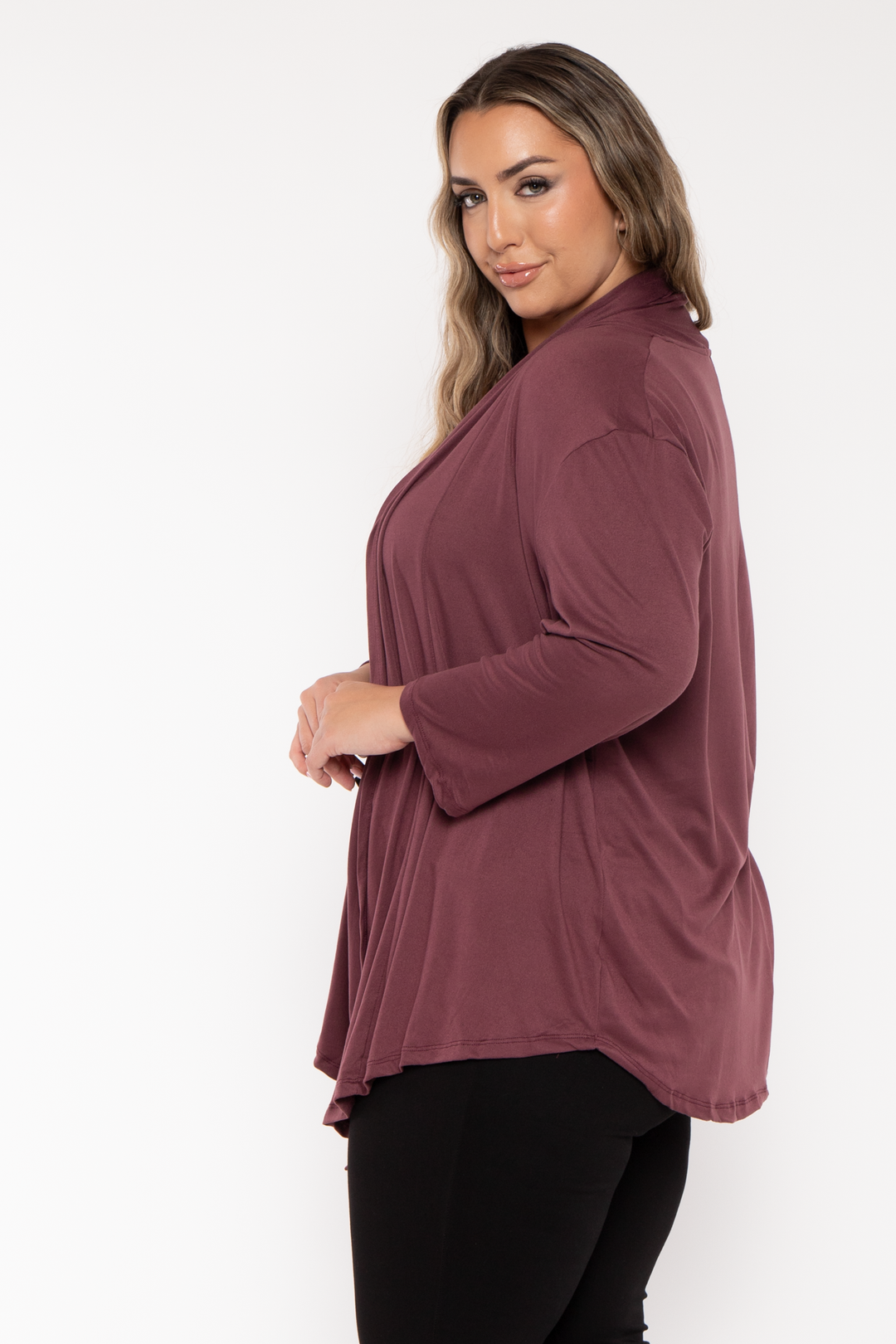 CULTURE CODE Sweaters & Cardigans Plus Size Gayle Drape  Cardigan - Plum