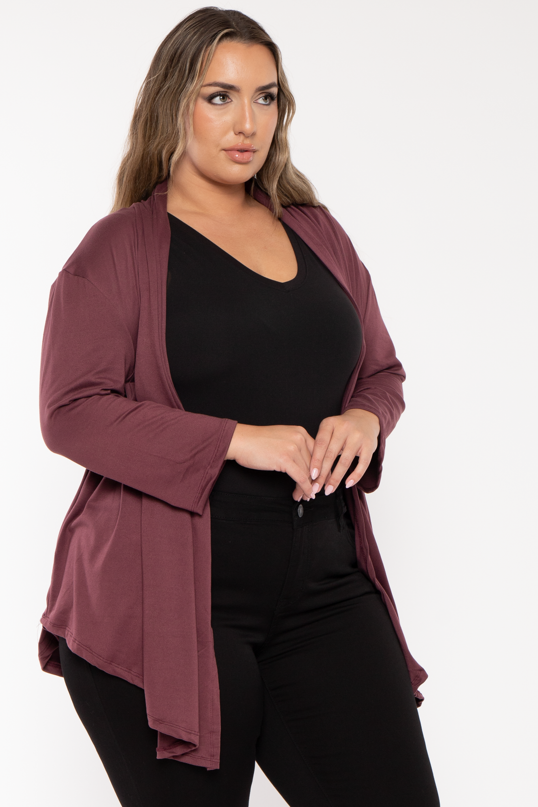 CULTURE CODE Sweaters & Cardigans Plus Size Gayle Drape  Cardigan - Plum