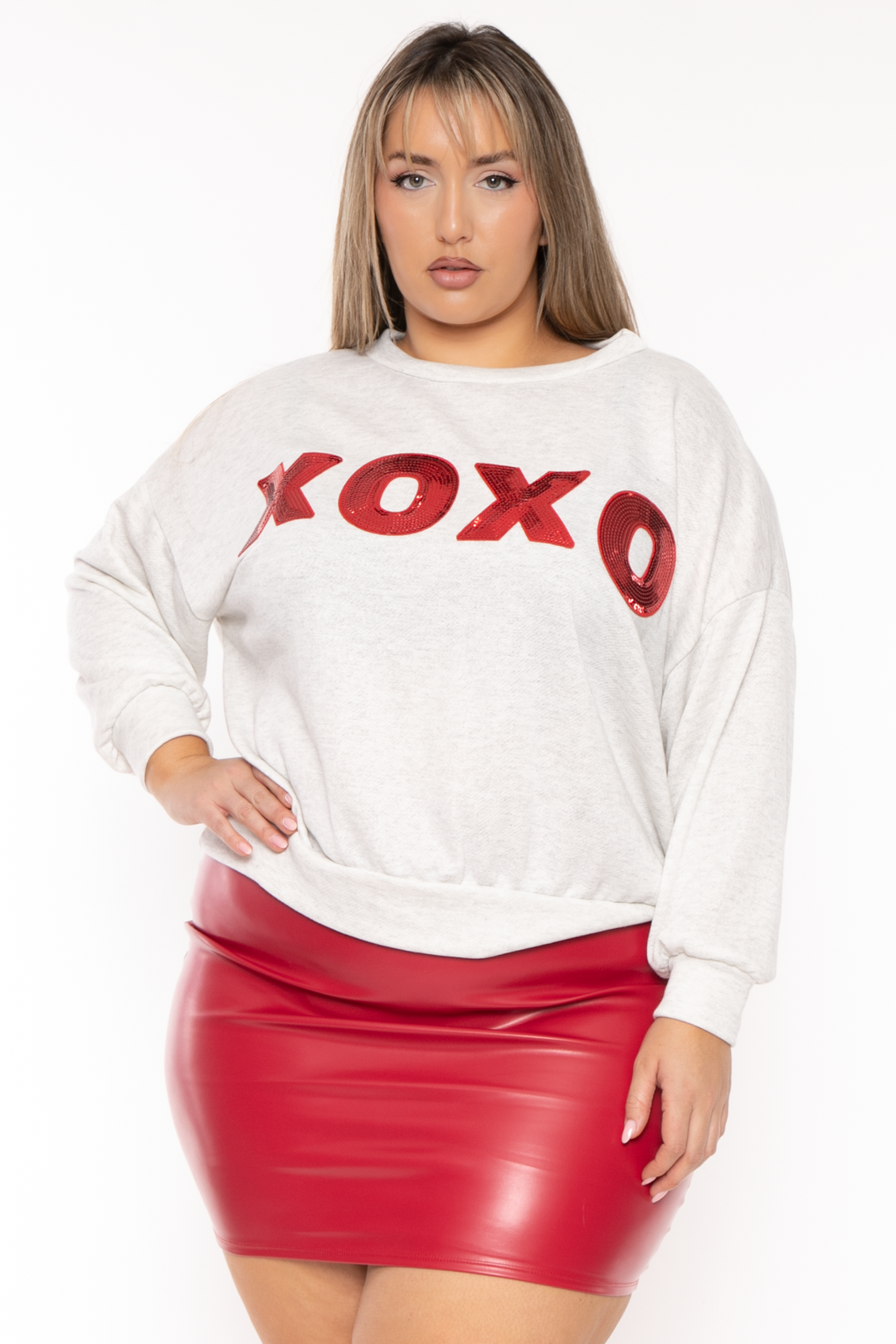 Sweet Generis Sweaters & Cardigans 1X / Blush Plus Size Kallyn XOXO  Sweater - Heather Grey