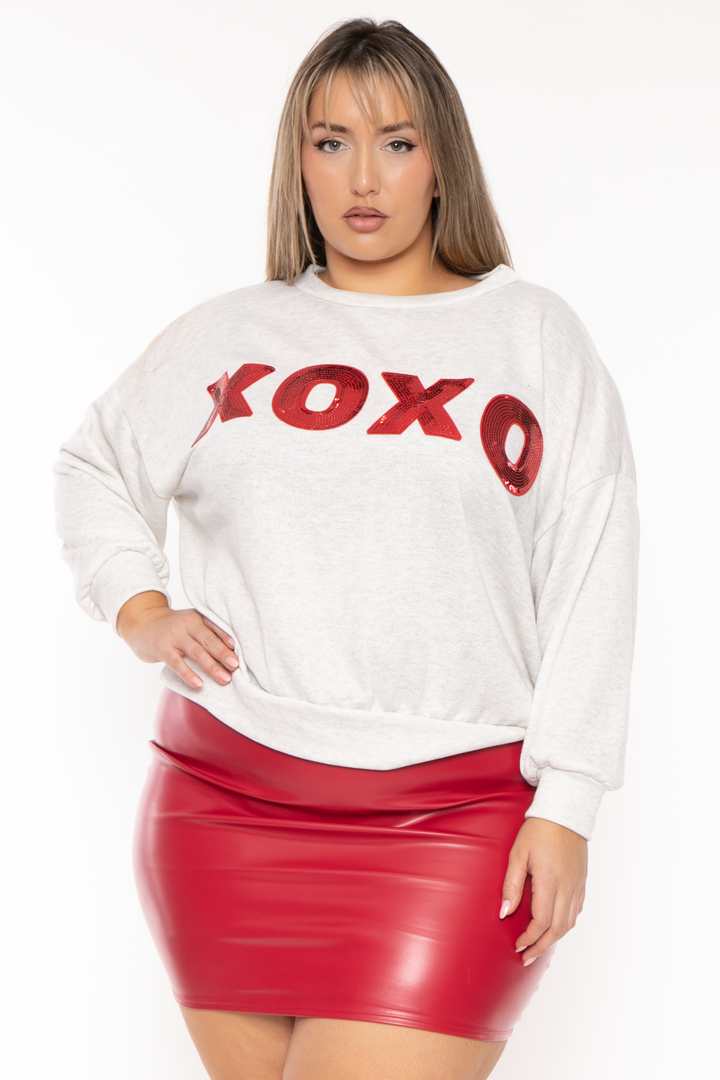 Sweet Generis Sweaters & Cardigans 1X / Blush Plus Size Kallyn XOXO  Sweater - Heather Grey