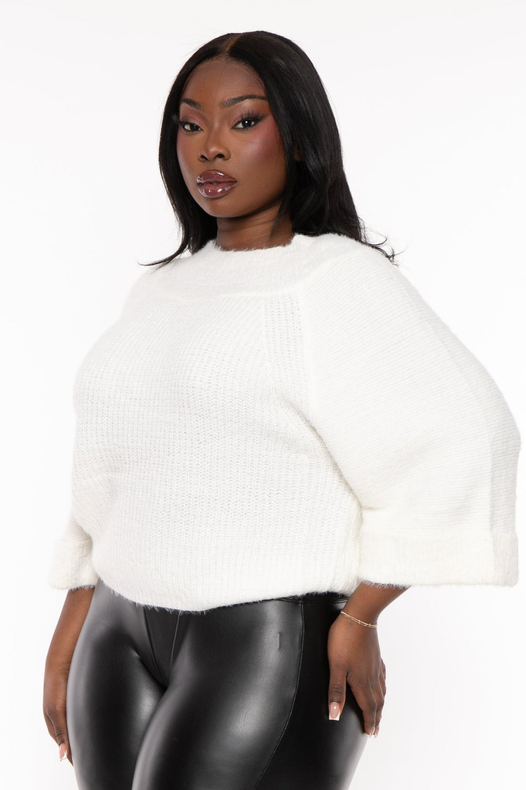 Sweet Generis Sweaters & Cardigans Plus Size Kyrah Fuzzy  Sweater - White