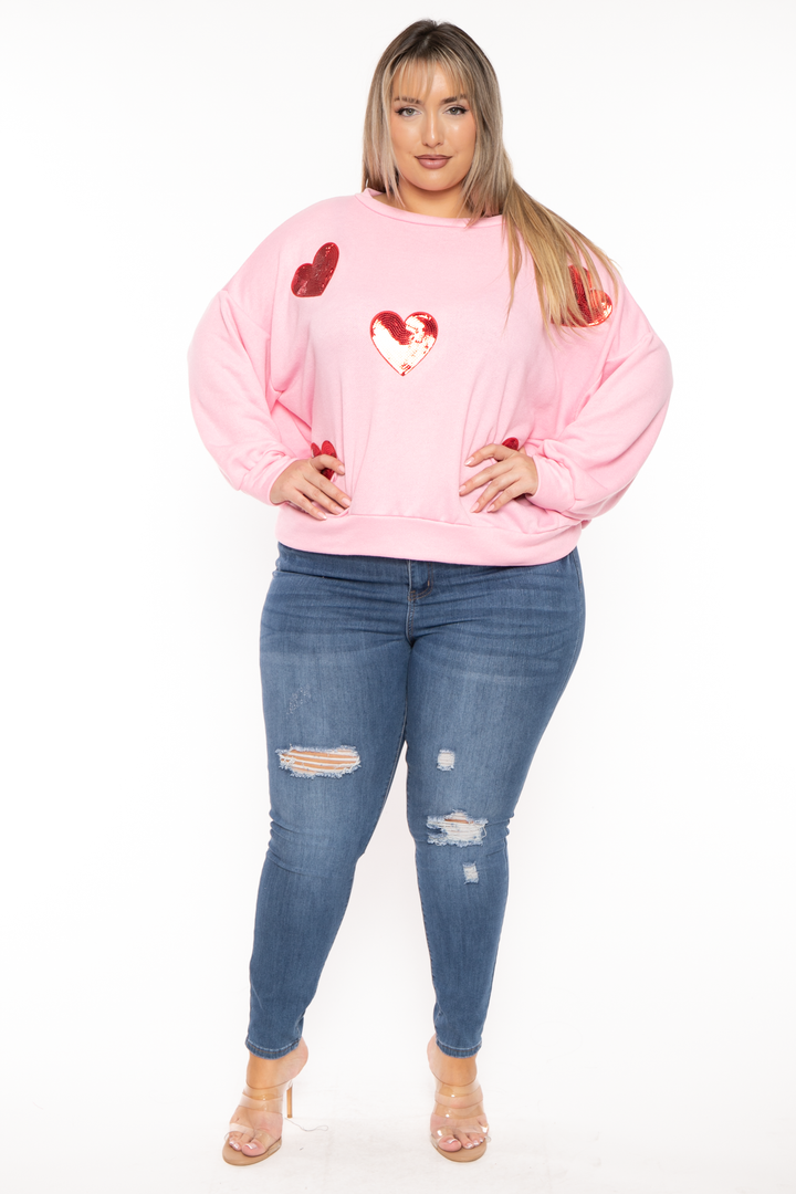 Sweet Generis Sweaters & Cardigans Plus Size Maddi Heart Patch Sweater - Pink