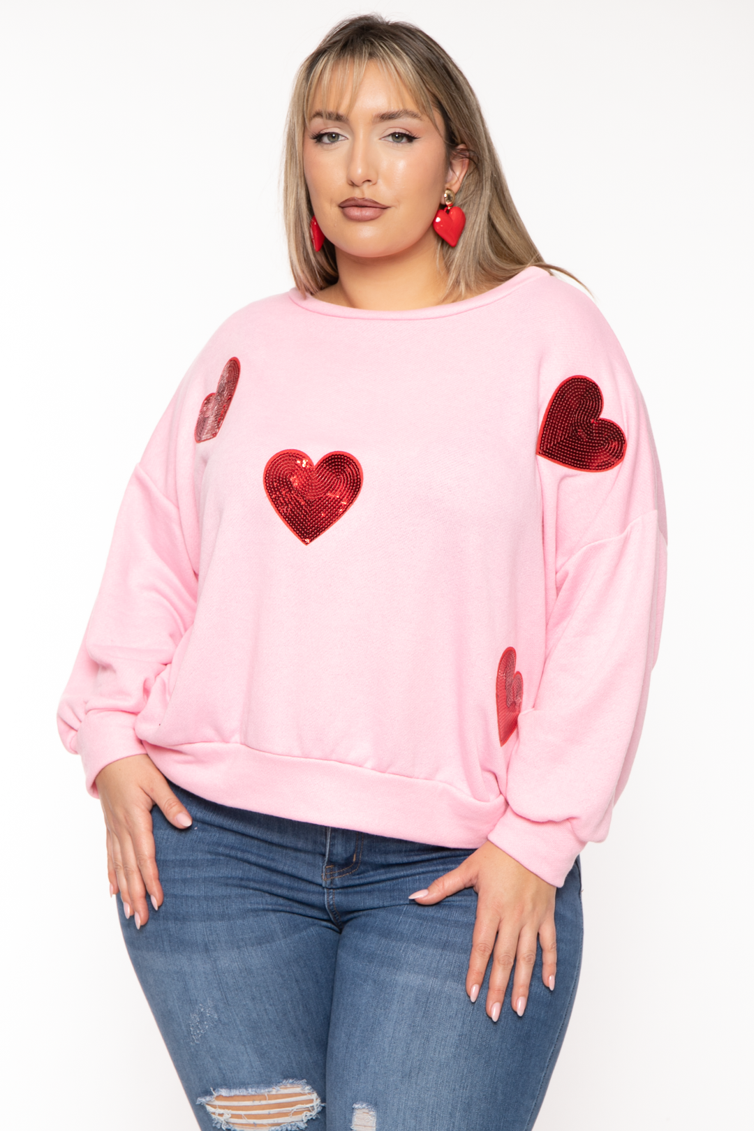 Sweet Generis Sweaters & Cardigans Plus Size Maddi Heart Patch Sweater - Pink