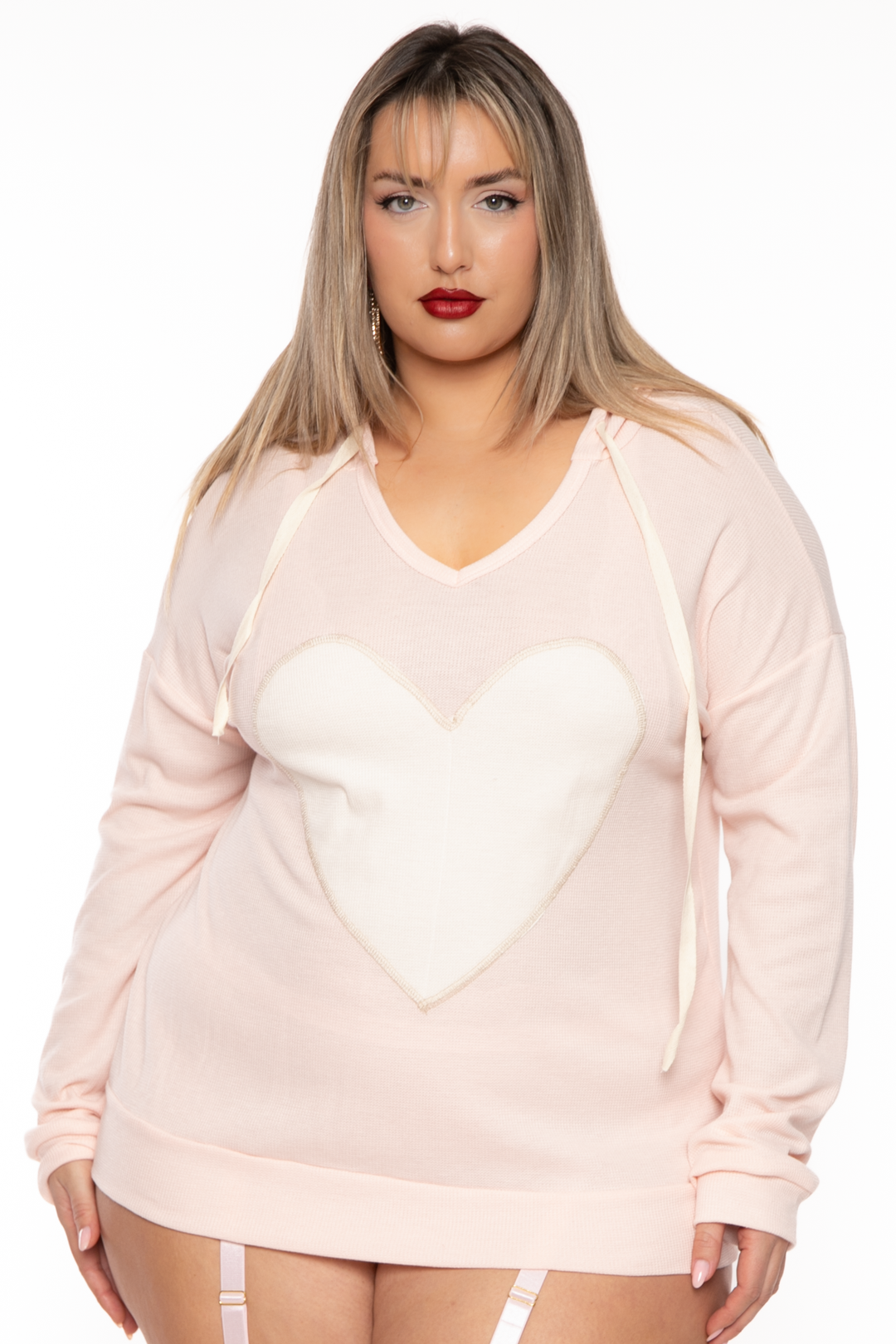 Sweet Generis Sweaters & Cardigans Plus Size Melina Heart Hoodie Sweater - Blush