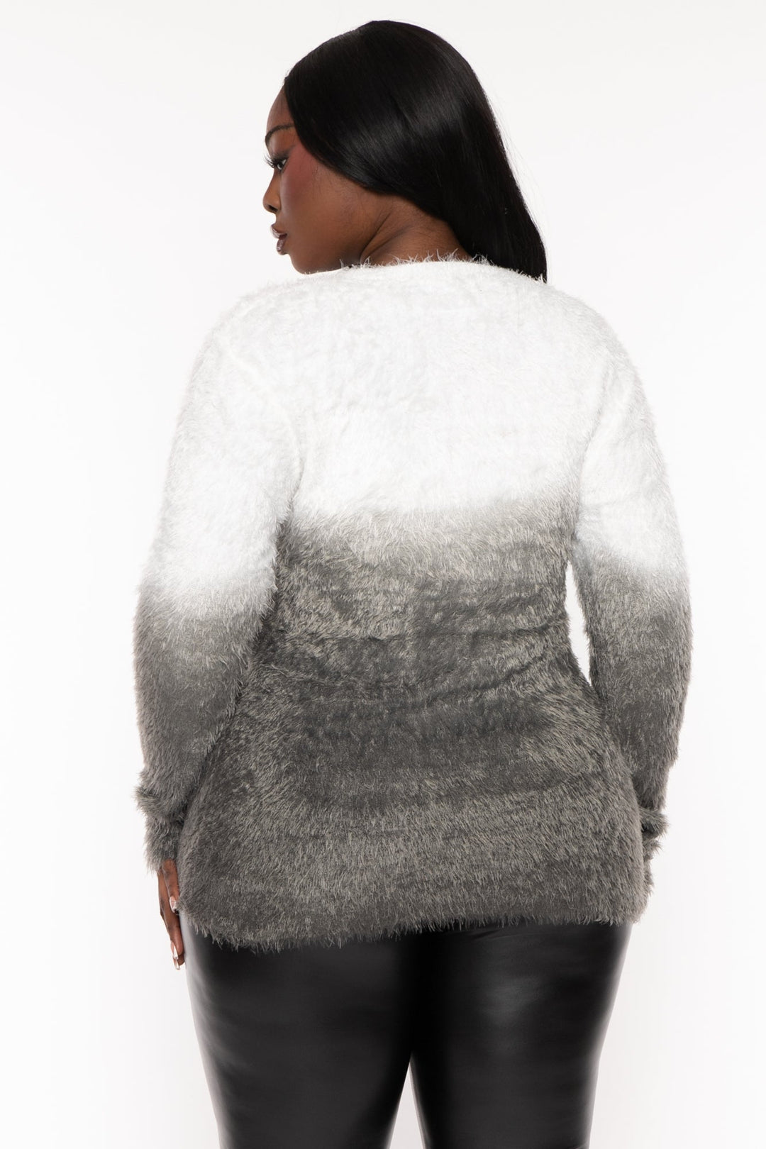 Doe & Rae Sweaters & Cardigans Plus Size Ombre Fuzzy  Sweater - Ivory/Grey