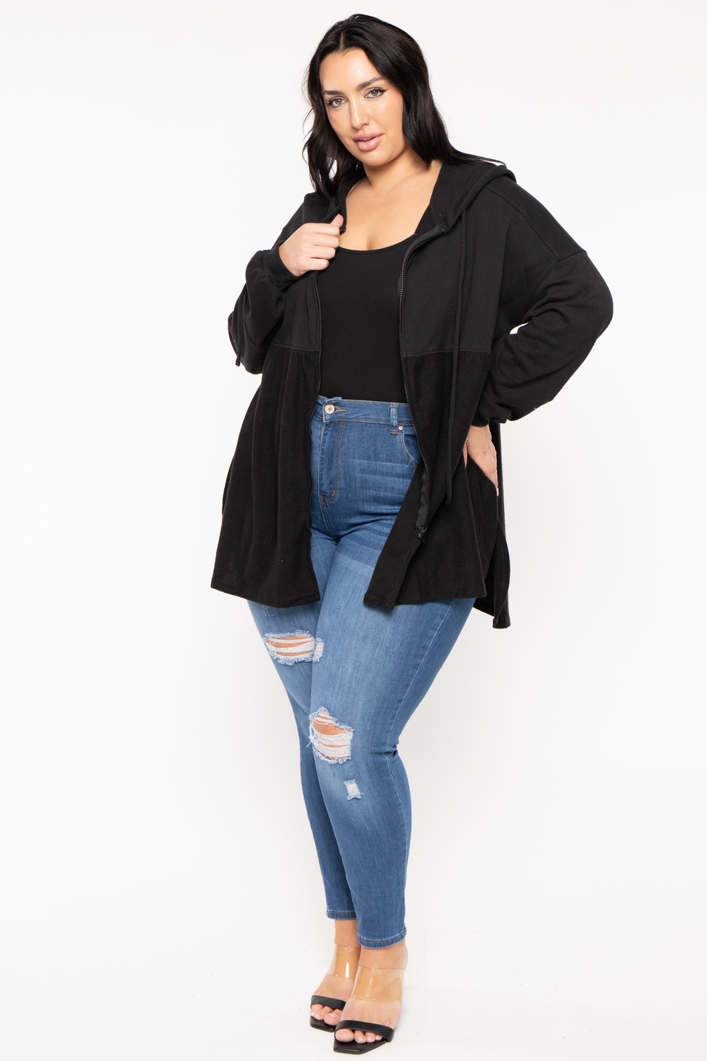 CULTURE CODE Sweaters & Cardigans Plus Size Oversize Babydolls Shacket  - Black