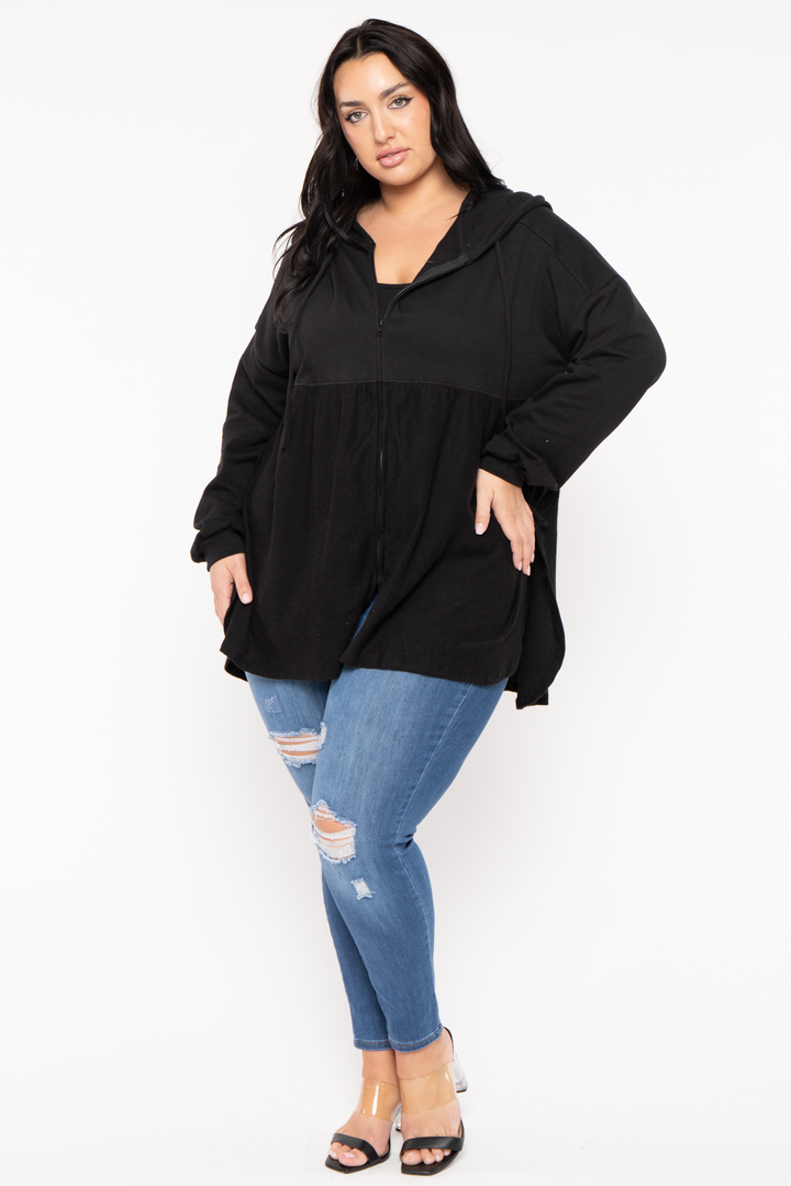 CULTURE CODE Sweaters & Cardigans Plus Size Oversize Babydolls Shacket  - Black