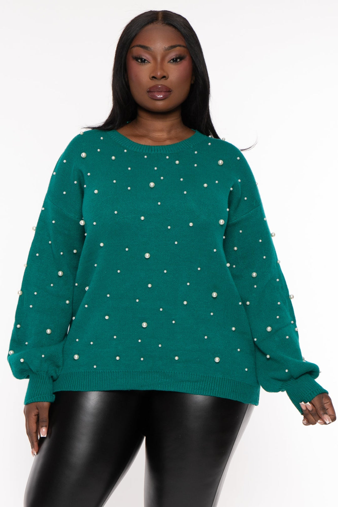 143 Sweaters & Cardigans 1X / Jade Plus Size Pearl Sprinkles  Sweater -Jade