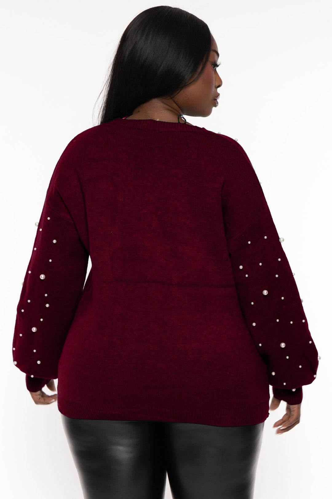 143 Sweaters & Cardigans Plus Size Pearl Sprinkles  Sweater - Wine
