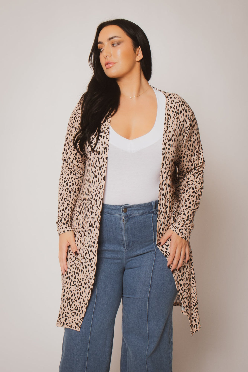 Curvy Sense Inc. Sweaters & Cardigans Plus Size Savannah Leopard Cardigan - Taupe