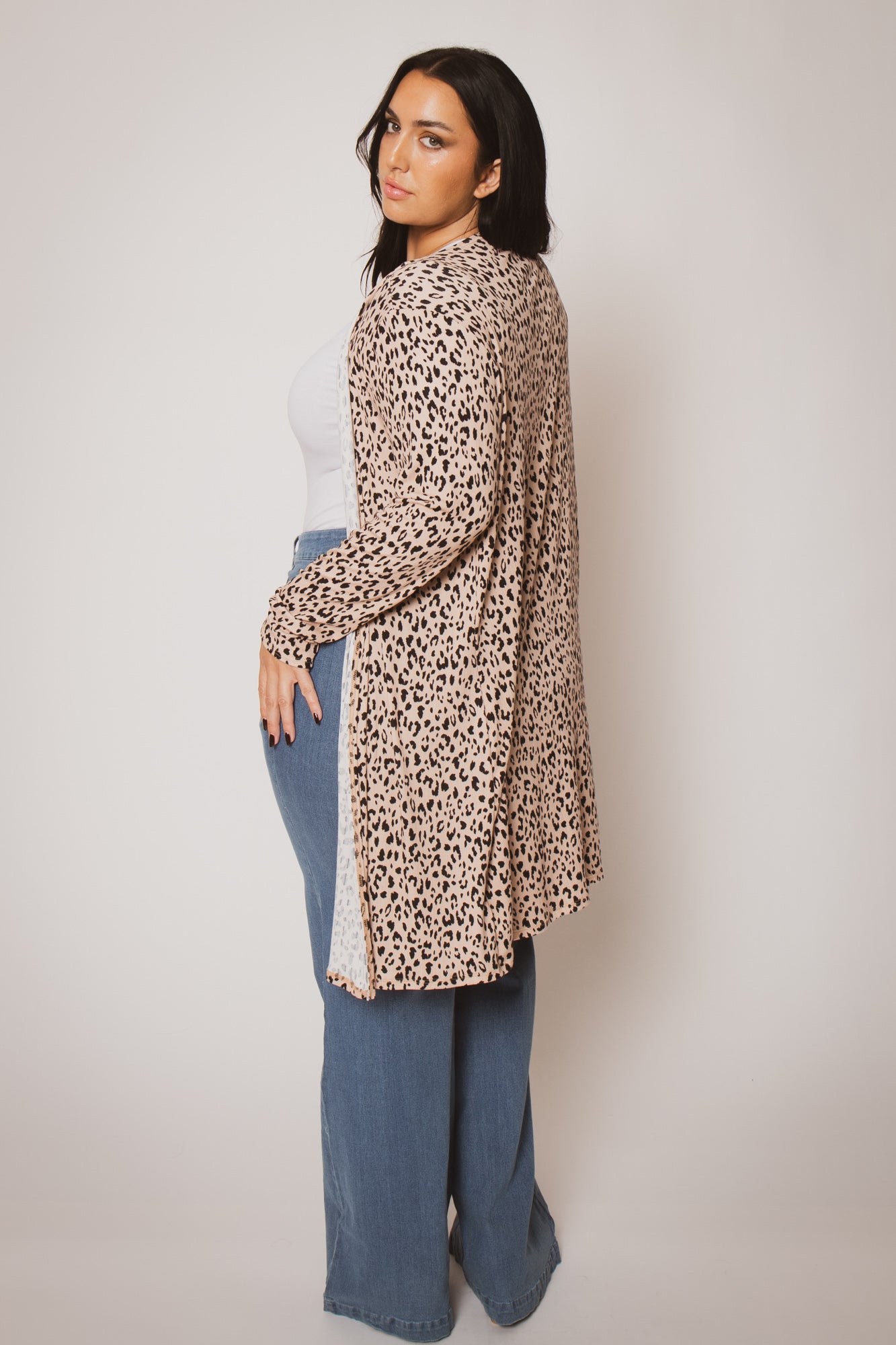 Women's Plus Size Savannah Leopard Cardigan - Taupe - Curvy Sense