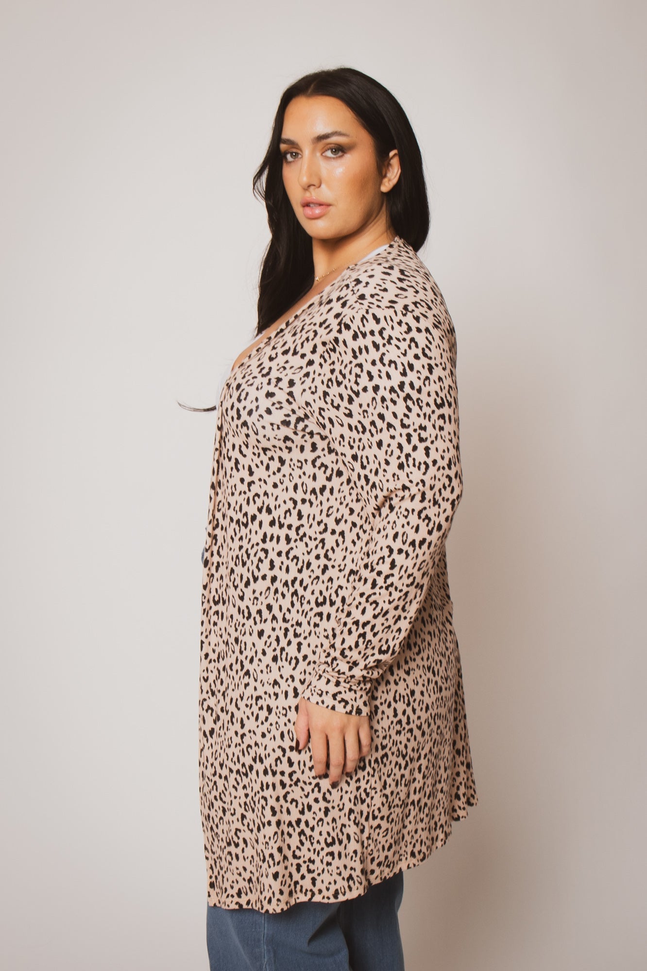 Women's Plus Size Savannah Leopard Cardigan - Taupe - Curvy Sense
