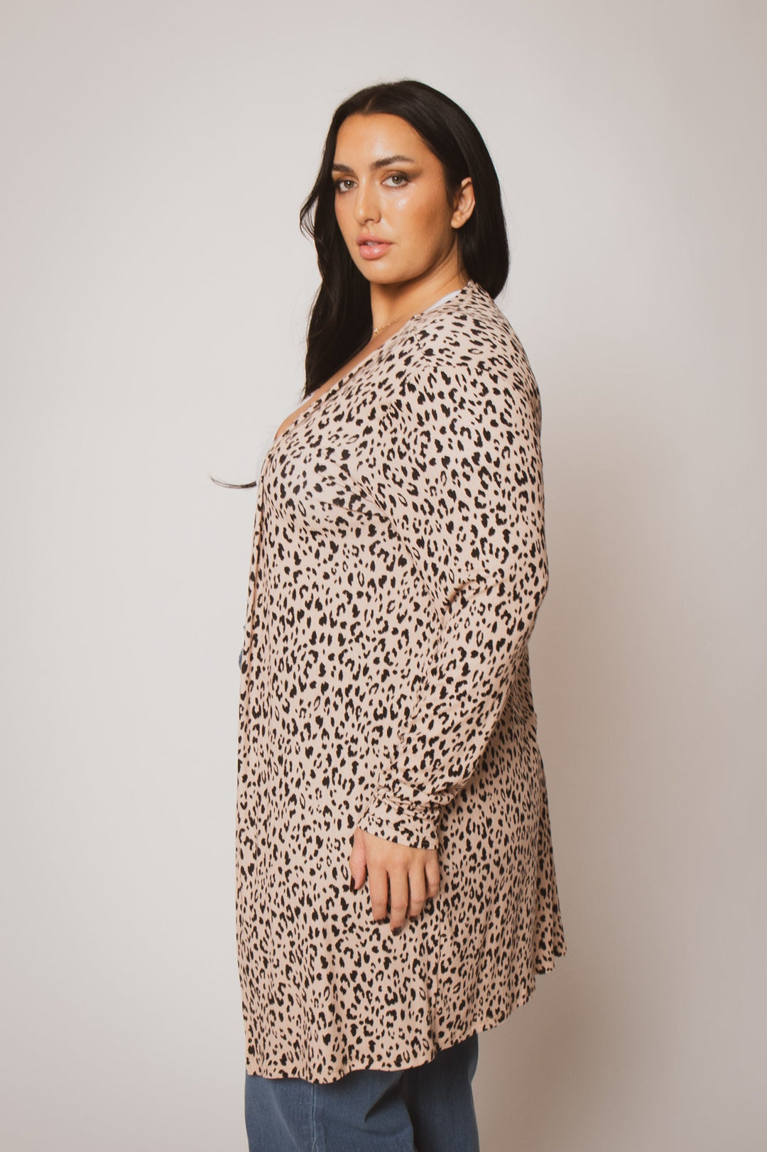 Curvy Sense Inc. Sweaters & Cardigans Plus Size Savannah Leopard Cardigan - Taupe