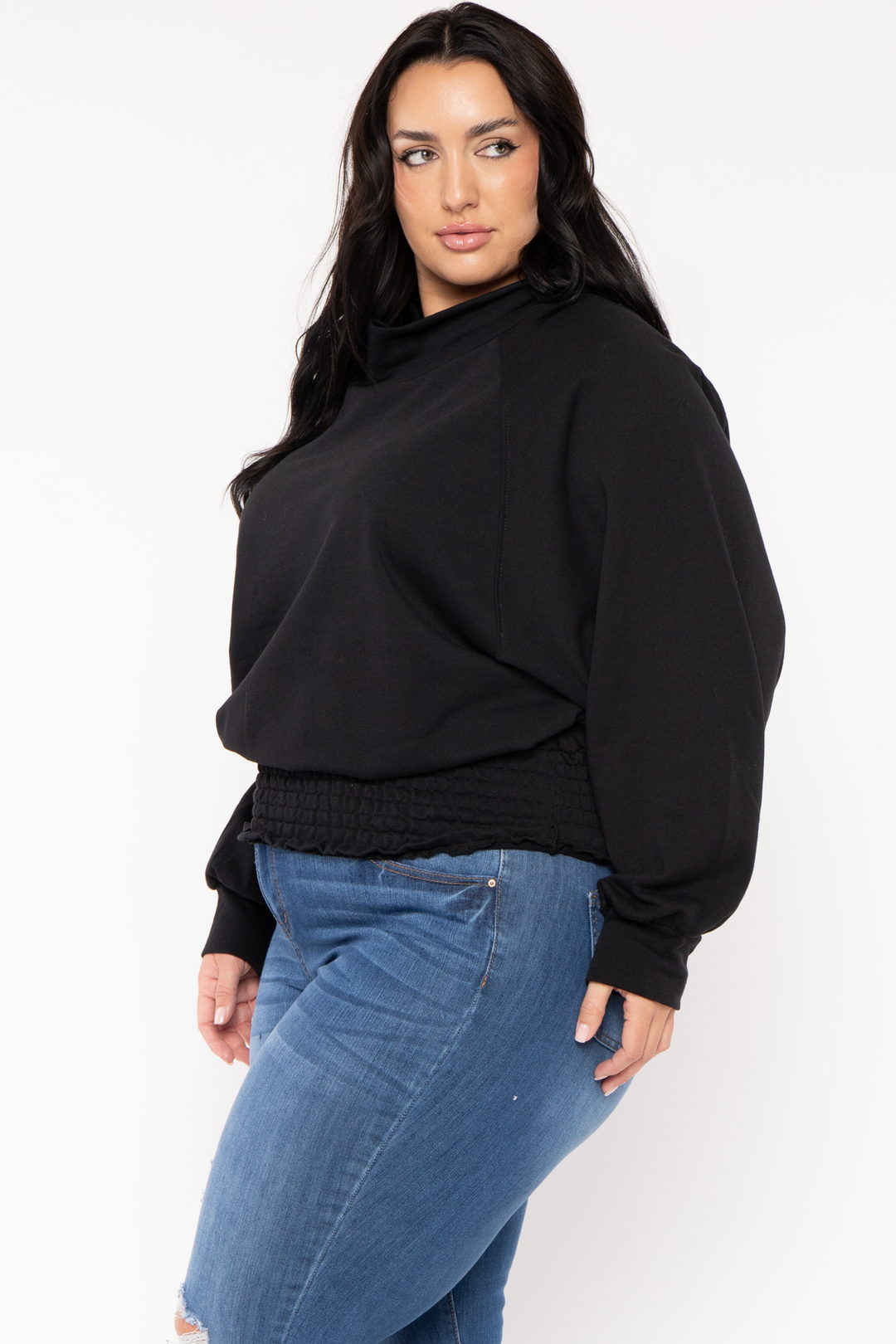 CULTURE CODE Sweaters & Cardigans Plus Size Smocked Waist  Sweater - Black