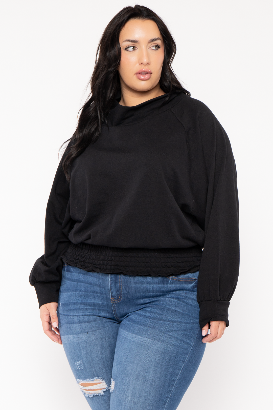 CULTURE CODE Sweaters & Cardigans Plus Size Smocked Waist  Sweater - Black