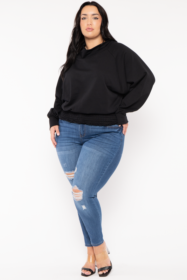 CULTURE CODE Sweaters & Cardigans Plus Size Smocked Waist  Sweater - Black