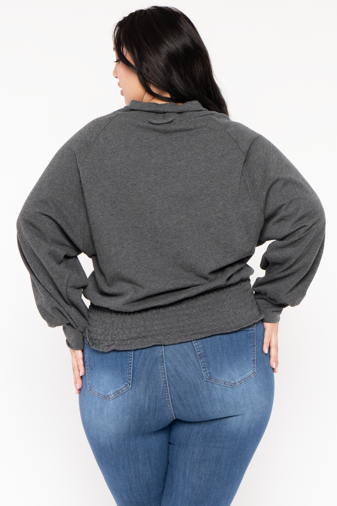 CULTURE CODE Sweaters & Cardigans Plus Size Smocked Waist  Sweater - Charcoal