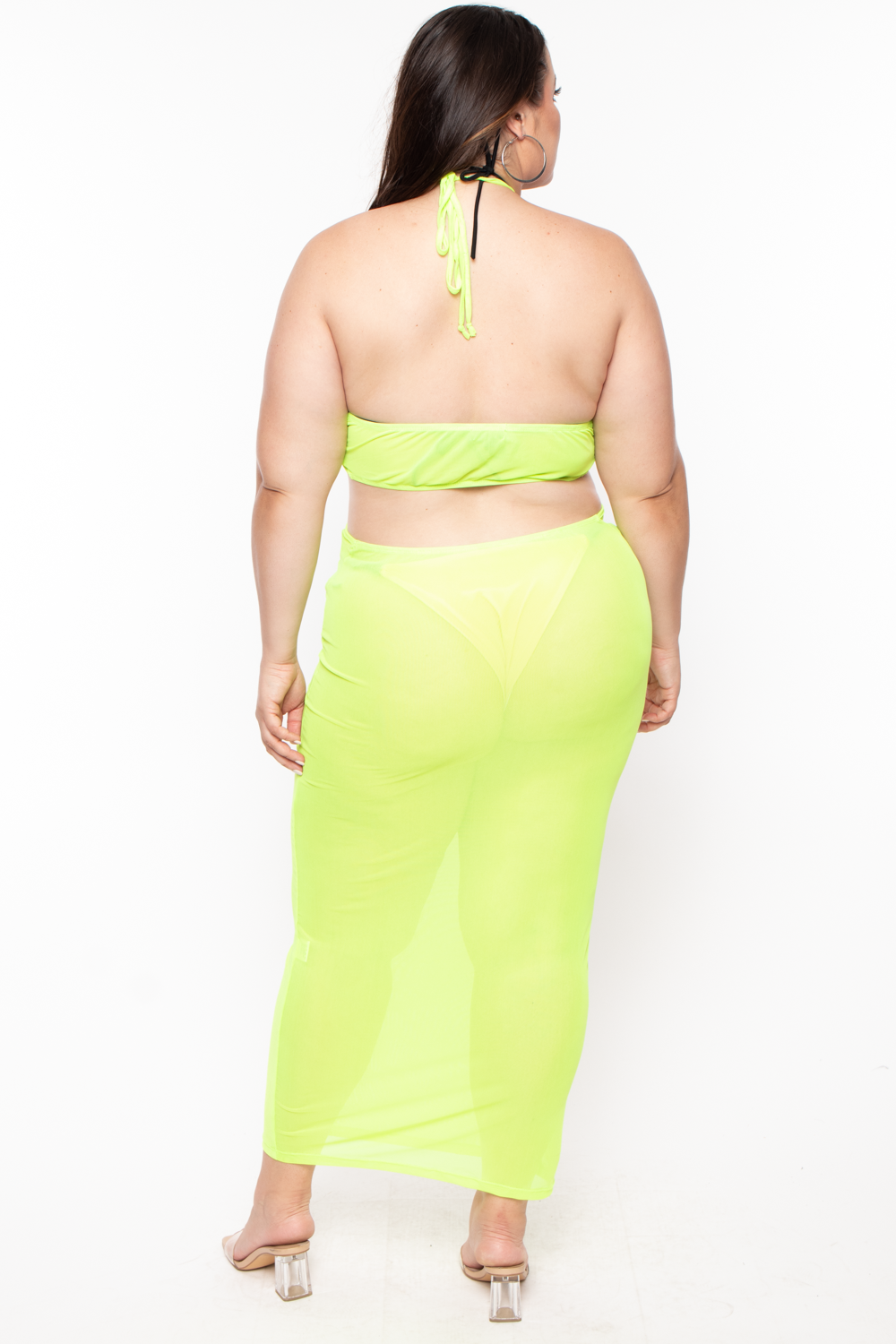 Highlight Swimwear Plus Size Halter Mesh Cover-Up Dress - Neon