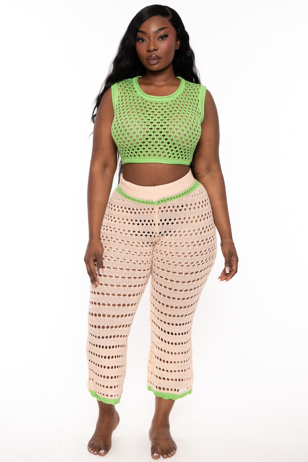 FIRST LOVE Swimwear Plus Size Kenia 2pc Crochet Swim Cover-up - Green