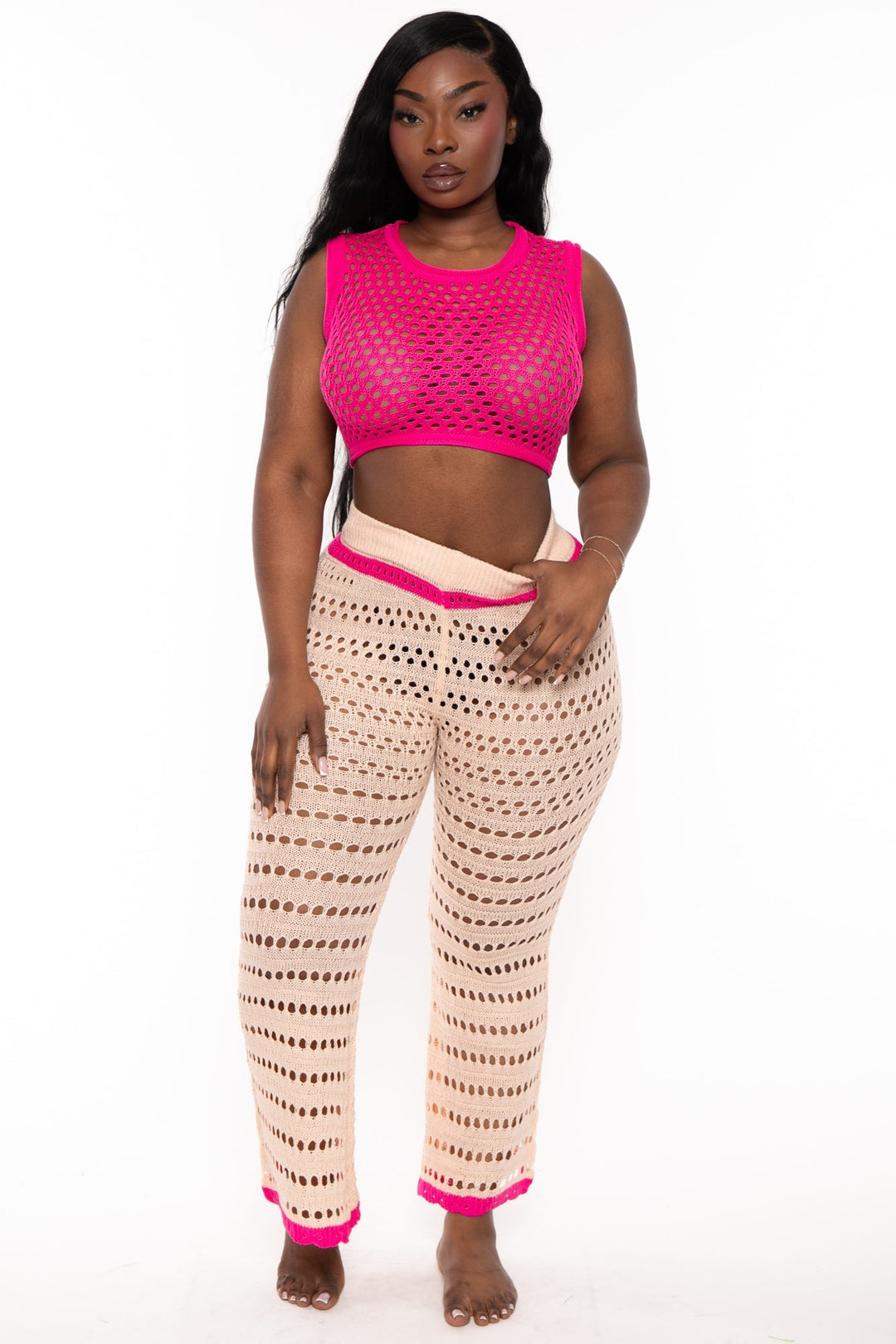 FIRST LOVE Swimwear Plus Size Kenia 2pc Crochet Swim Cover-up - Pink
