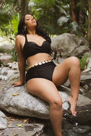 Davi & Dani Swimwear Plus Size Magnetic Wrap High Waist Bikini Set - Black