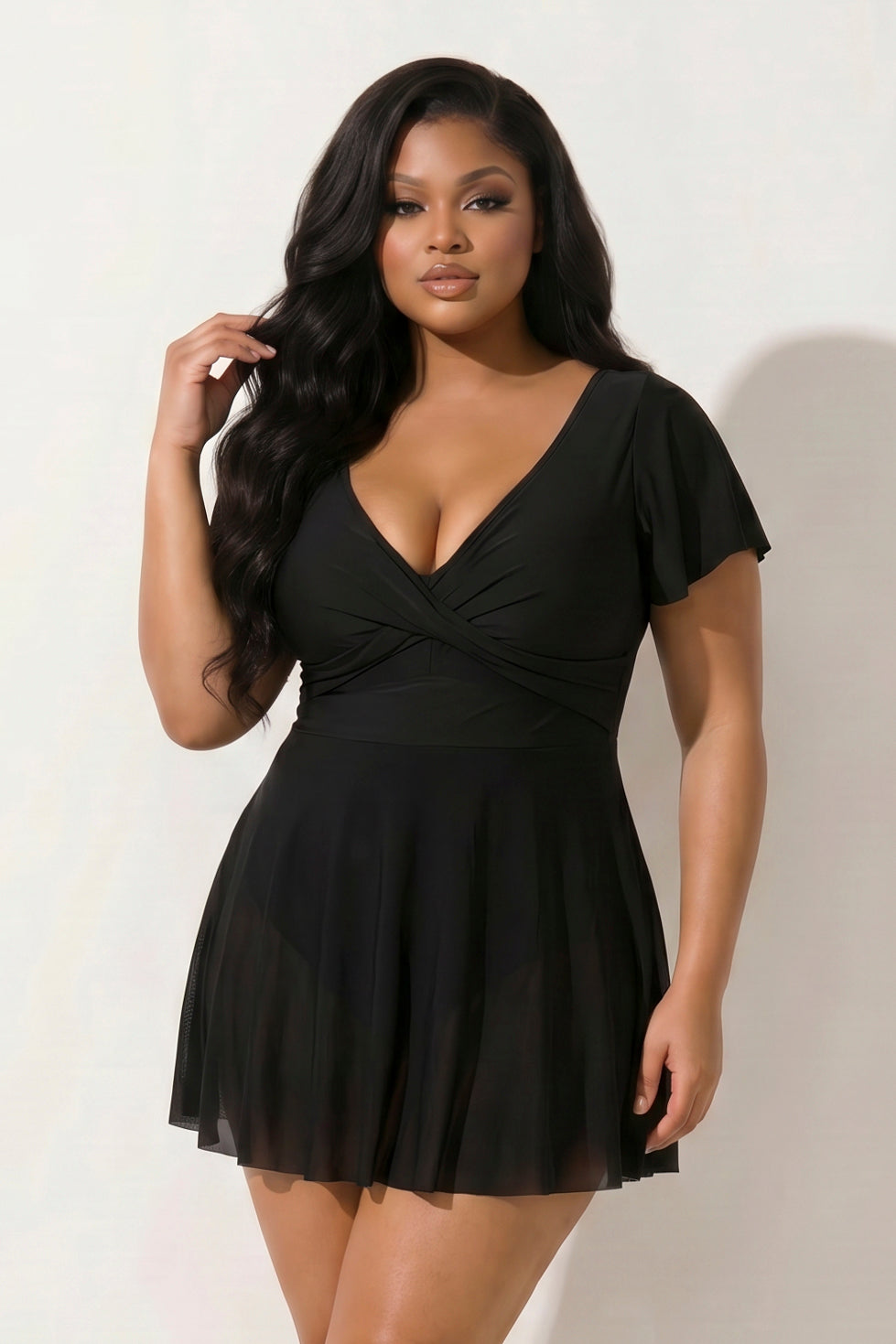 Guangzhou Feifeng Swimwear 1X / White Plus Size Ocean Mesh Swimsuit - Black
