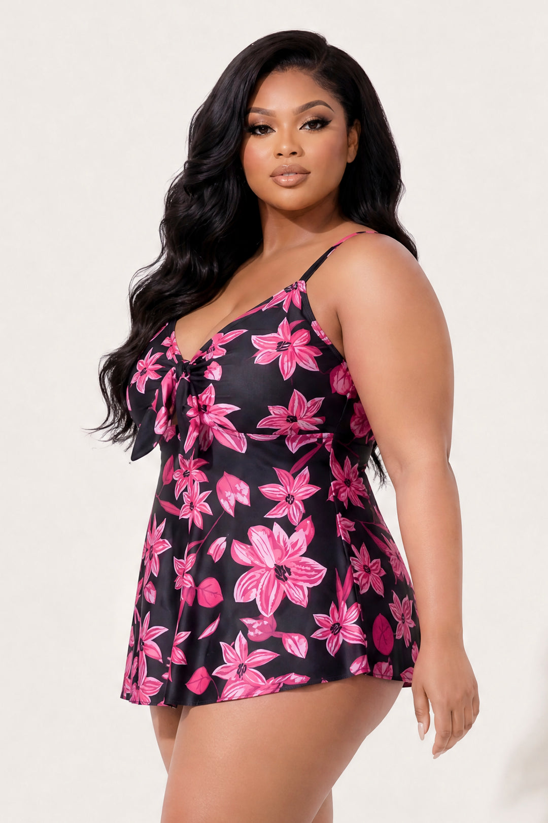 Guangzhou Feifeng Swimwear Plus Size Tropical Kiss Tankini Set - Pink