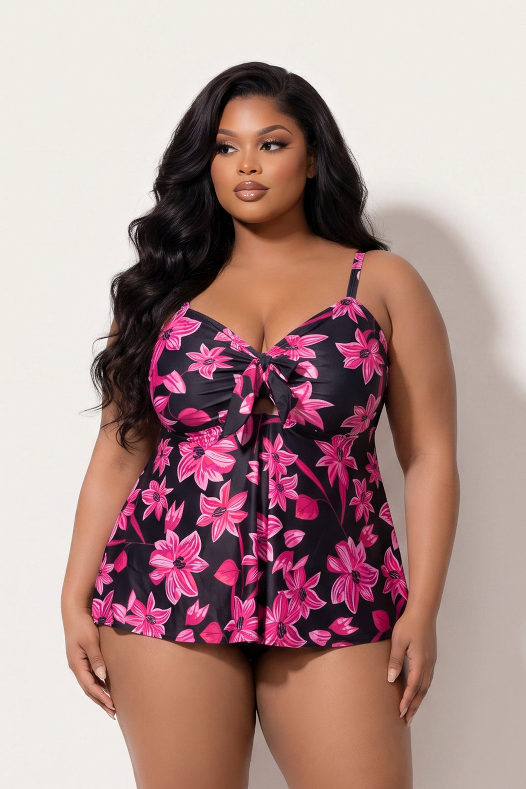 Guangzhou Feifeng Swimwear Plus Size Tropical Kiss Tankini Set - Pink