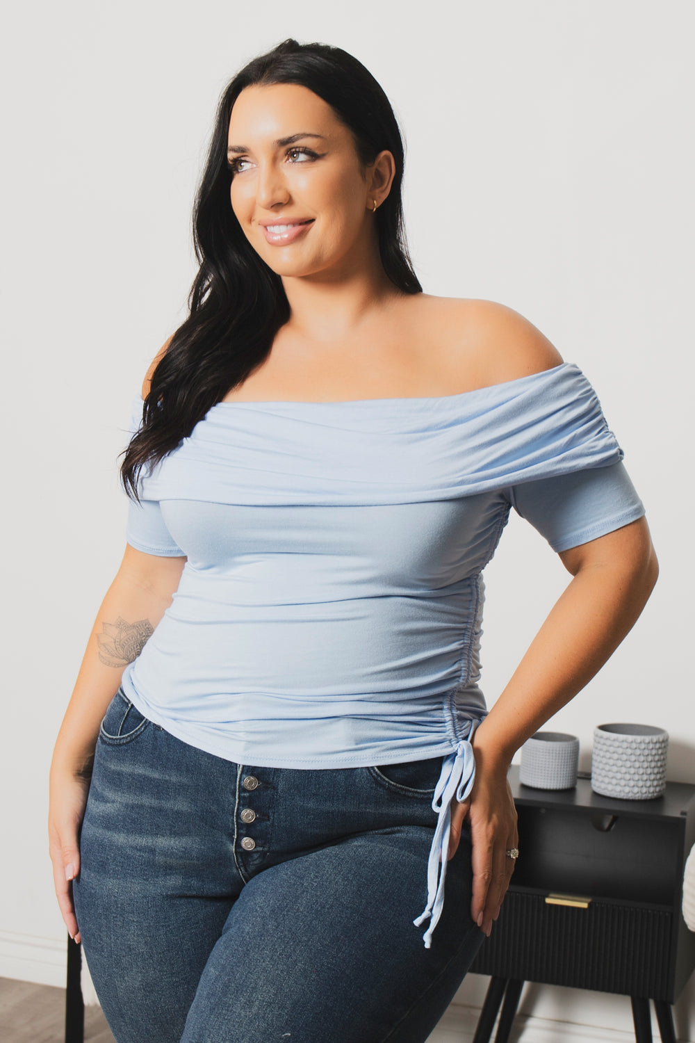 Blue Leopard Tops Plus Size Adore Ruched Top  - Blue