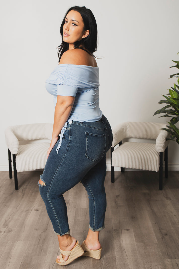 Blue Leopard Tops Plus Size Adore Ruched Top  - Blue