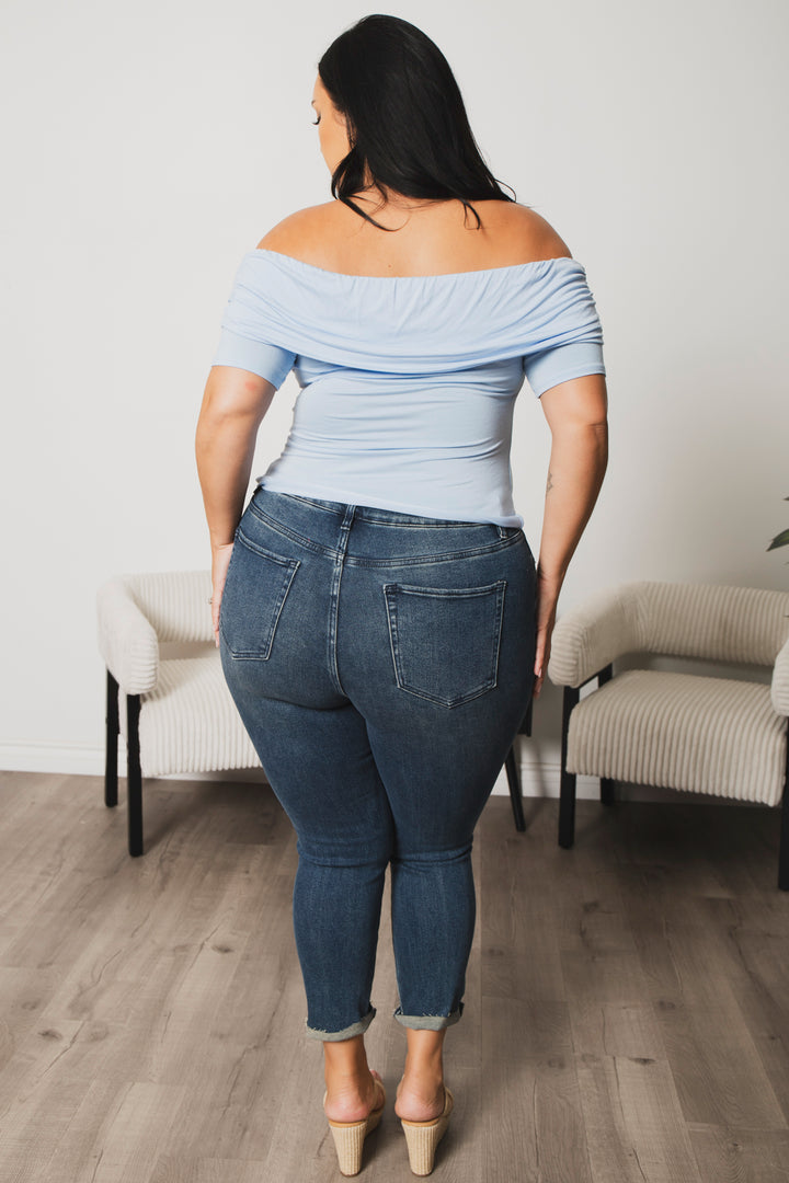Blue Leopard Tops Plus Size Adore Ruched Top  - Blue