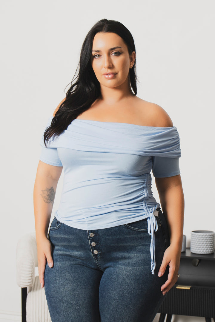 Blue Leopard Tops Plus Size Adore Ruched Top  - Blue