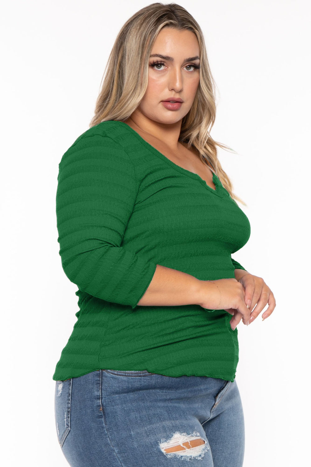 CULTURE CODE Tops Plus Size Agnes Notch Scoop Neck Top - Green