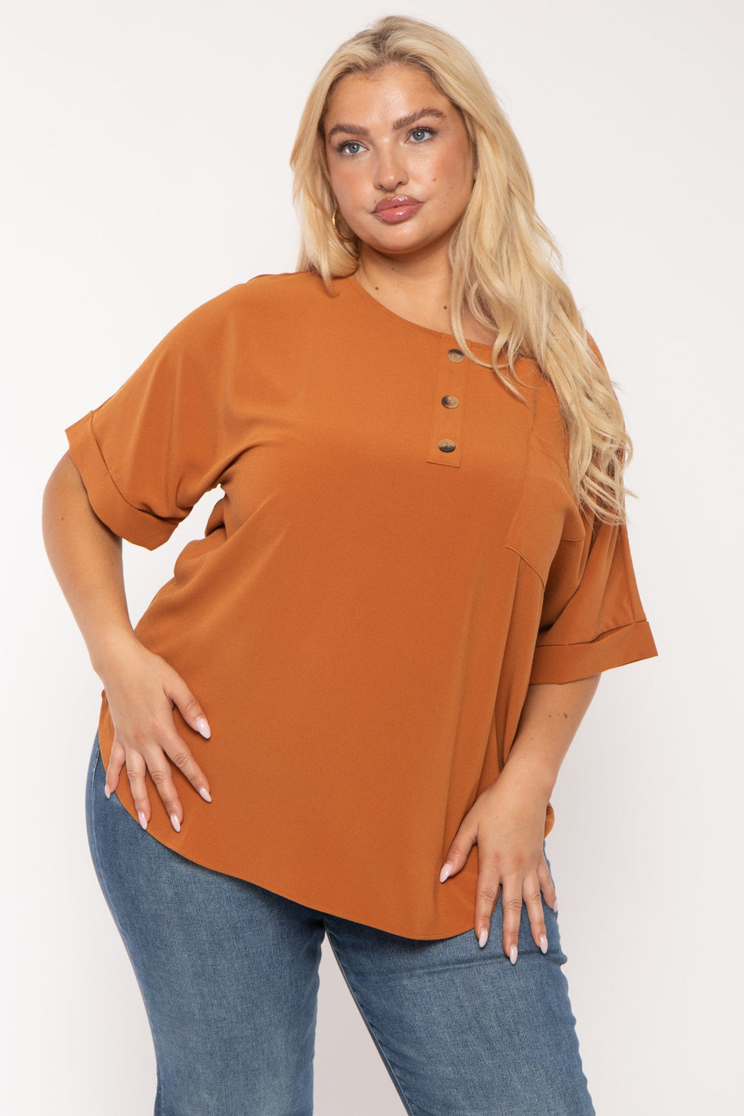 Zenana Tops Plus Size Agnes Woven  Top - Rust