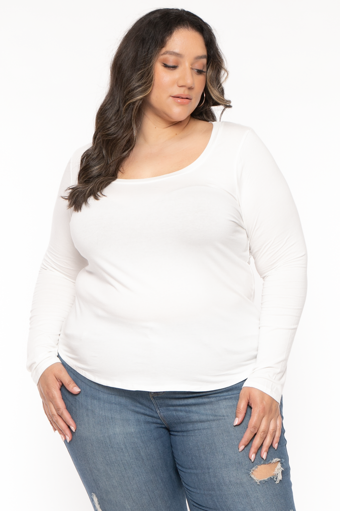 Women's Plus Size Emmie Basic Pocket Accent Top - Peach - Curvy Sense