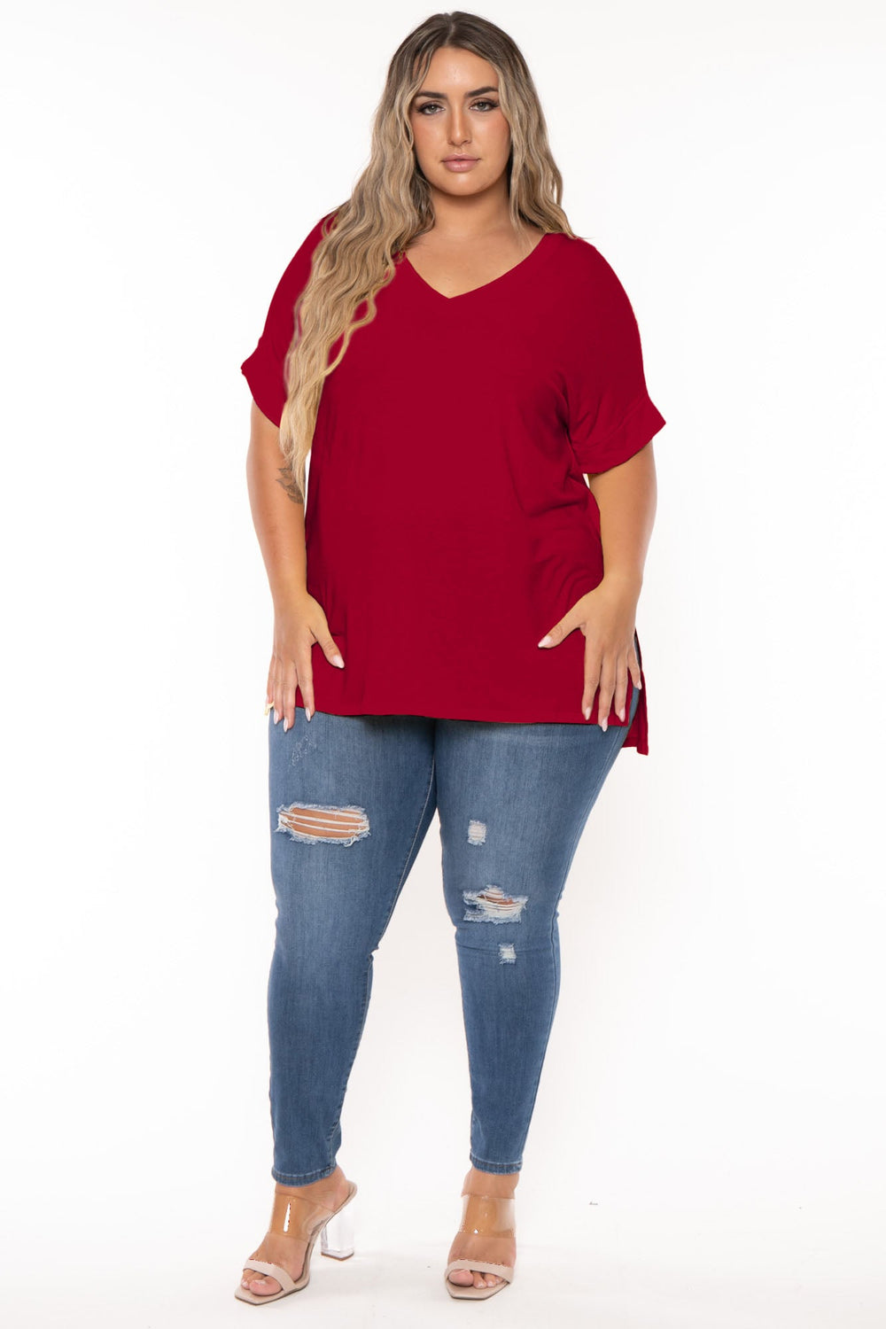 Zenana Tops Plus Size  Alexis Hi Low Top - Burgundy