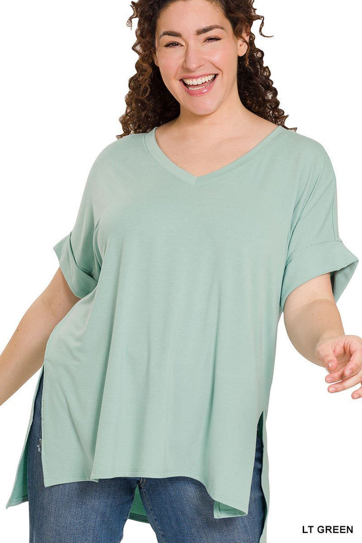 Zenana Tops Plus Size  Alexis Hi Low Top - Green