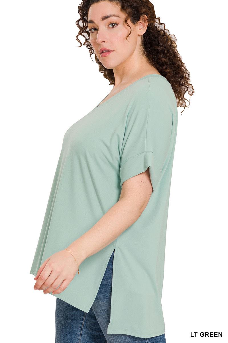 Zenana Tops Plus Size  Alexis Hi Low Top - Green