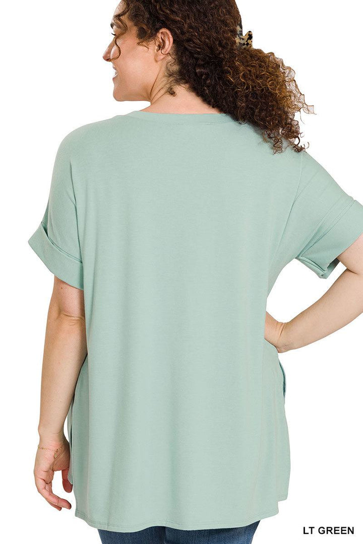 Zenana Tops Plus Size  Alexis Hi Low Top - Green