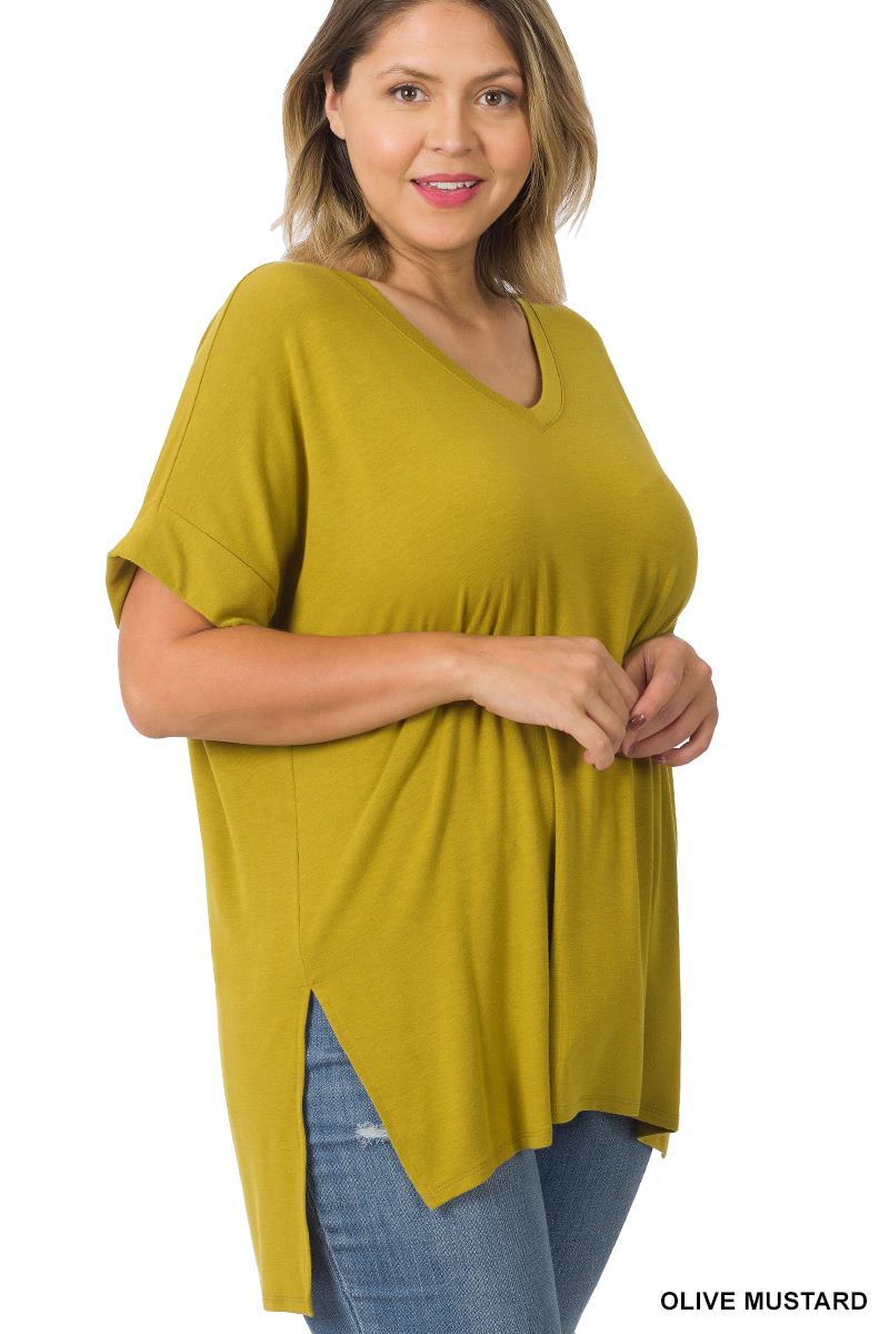 Zenana Tops Plus Size  Alexis Hi Low Top - Mustard