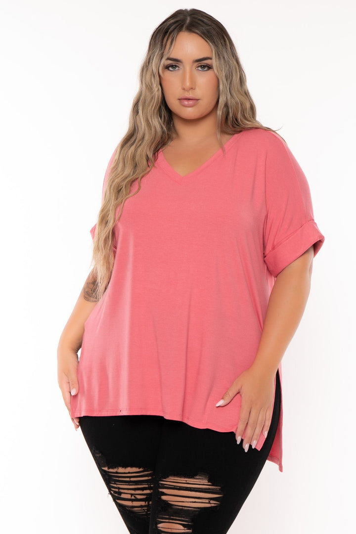 Zenana Tops Plus Size  Alexis Hi Low Top - Rose