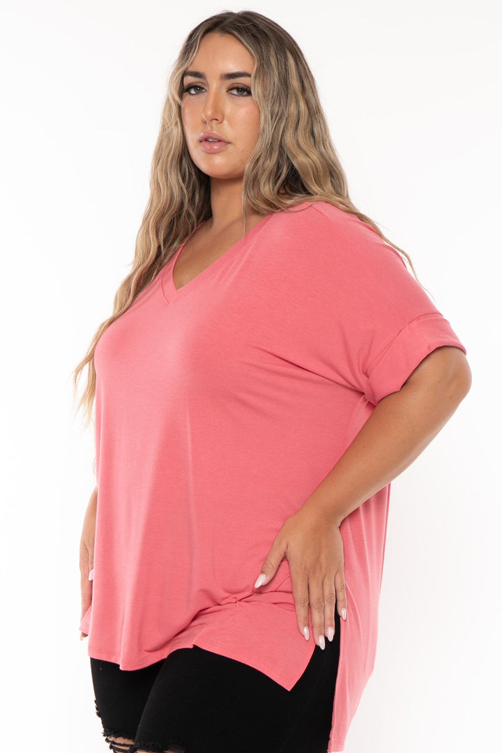 Zenana Tops Plus Size  Alexis Hi Low Top - Rose