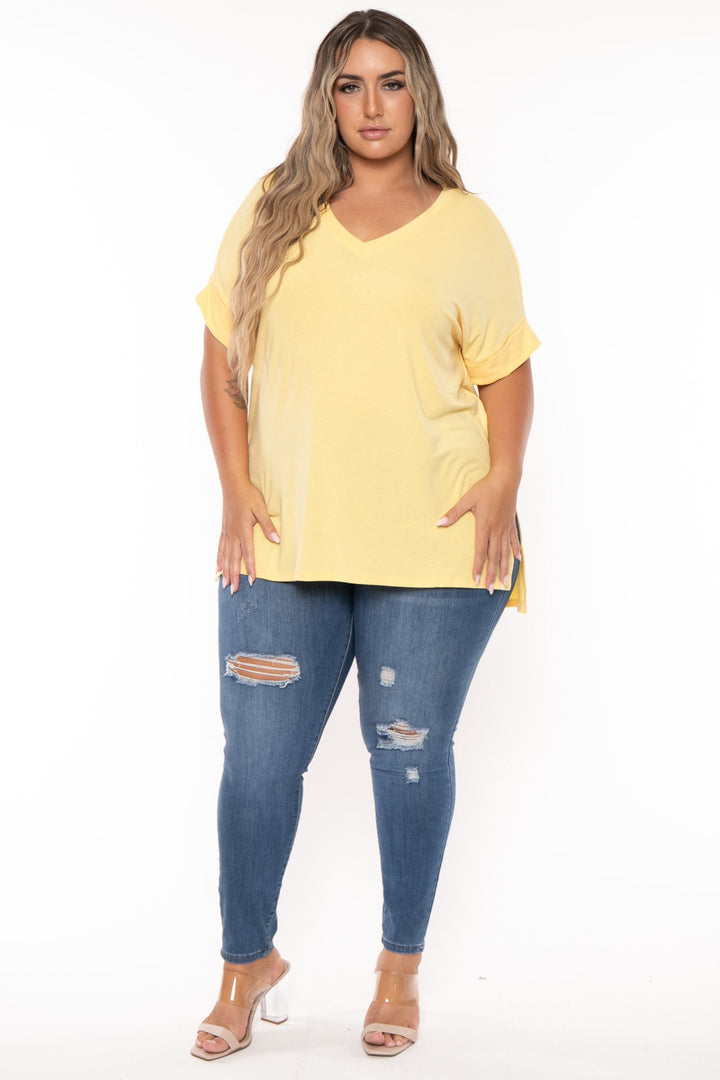 Zenana Tops Plus Size  Alexis Hi Low Top -Yellow