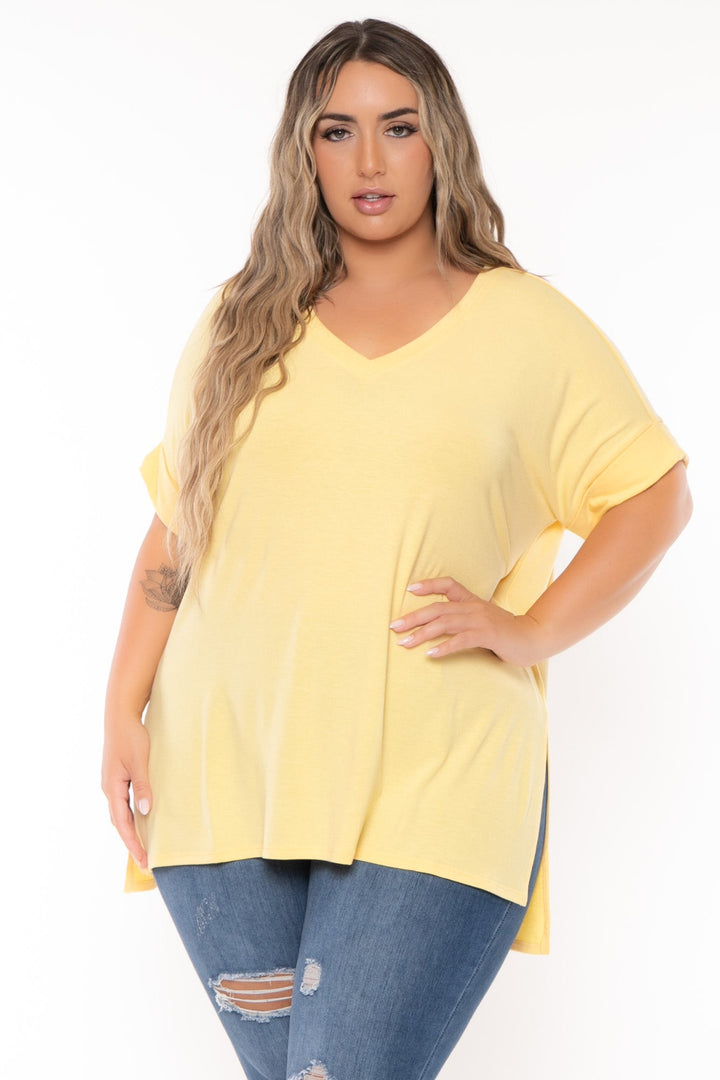 Zenana Tops Plus Size  Alexis Hi Low Top -Yellow