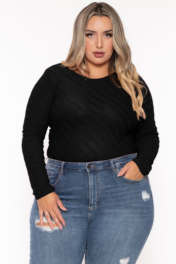 CULTURE CODE Tops Plus Size  Amina Crew Neck Bodysuit - Black