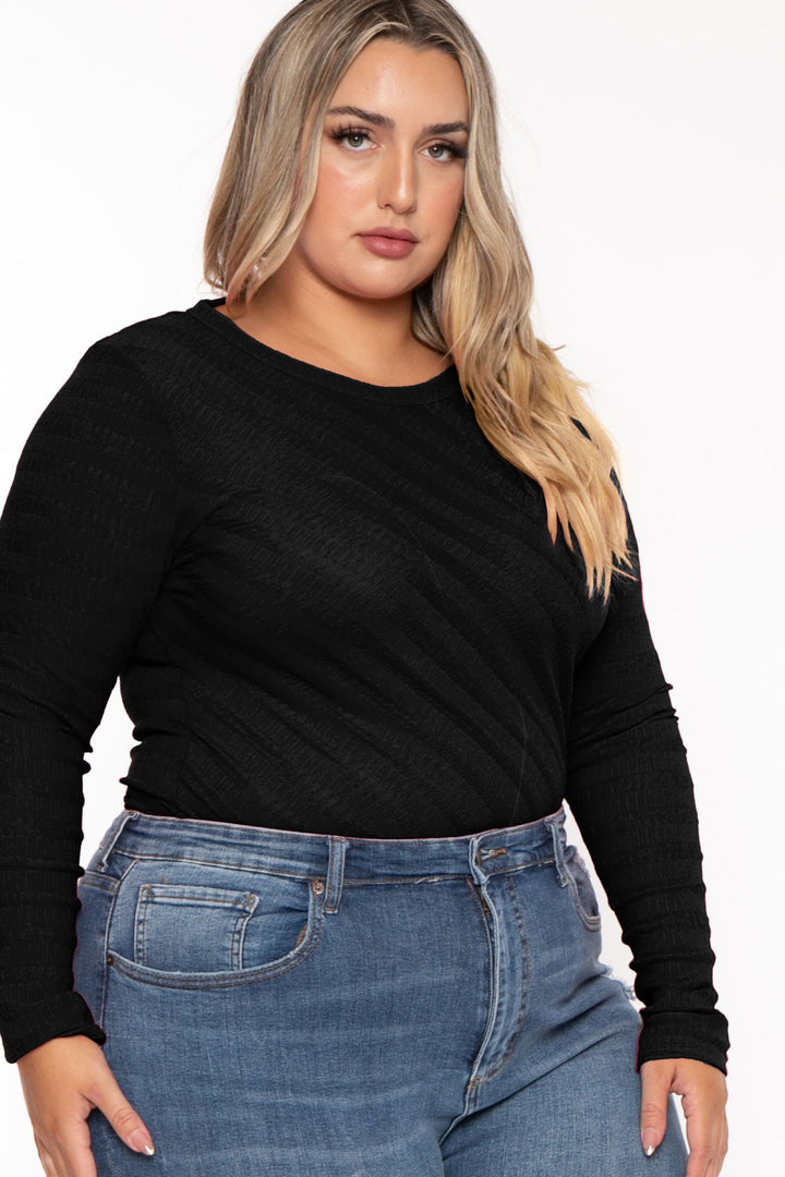 CULTURE CODE Tops Plus Size  Amina Crew Neck Bodysuit - Black