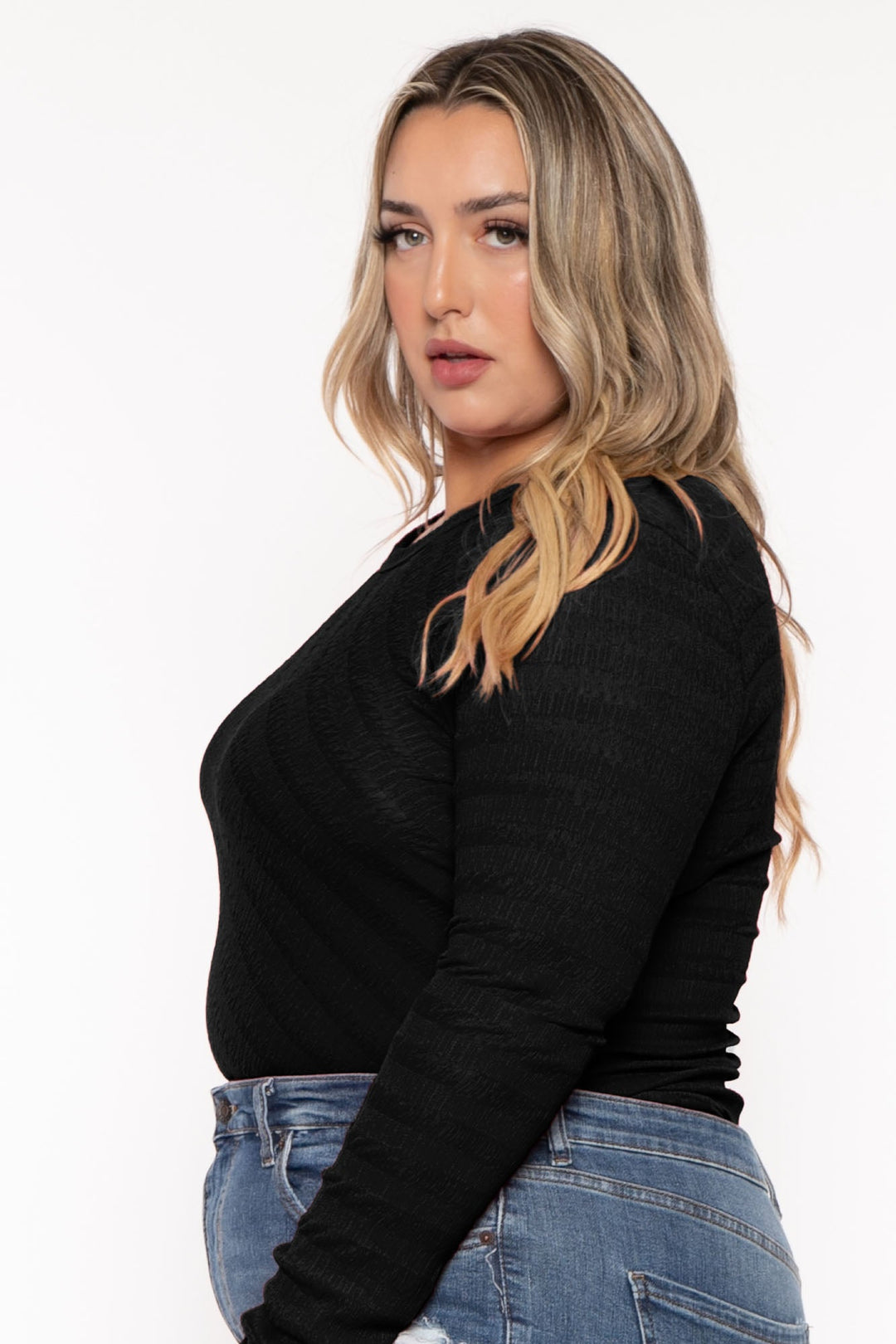 CULTURE CODE Tops Plus Size  Amina Crew Neck Bodysuit - Black