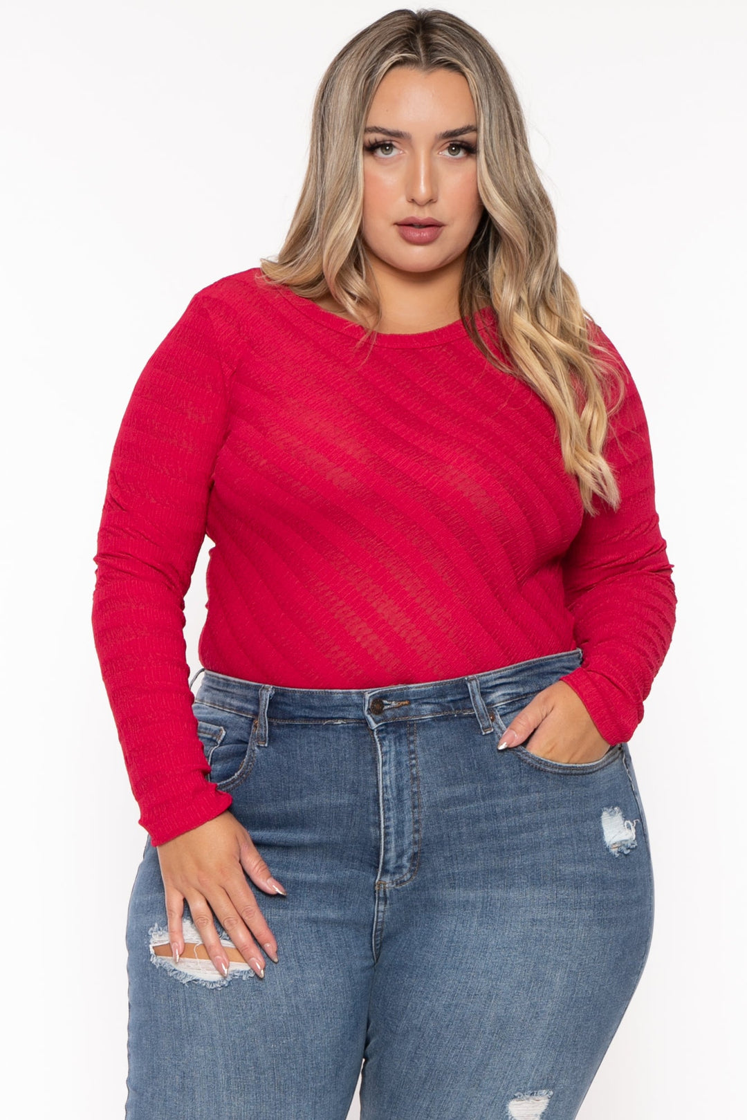 CULTURE CODE Tops 1X / Red Plus Size  Amina Crew Neck Bodysuit - Red