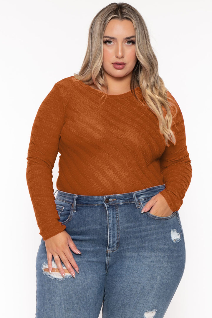 CULTURE CODE Tops Plus Size  Amina Crew Neck Bodysuit - Rust